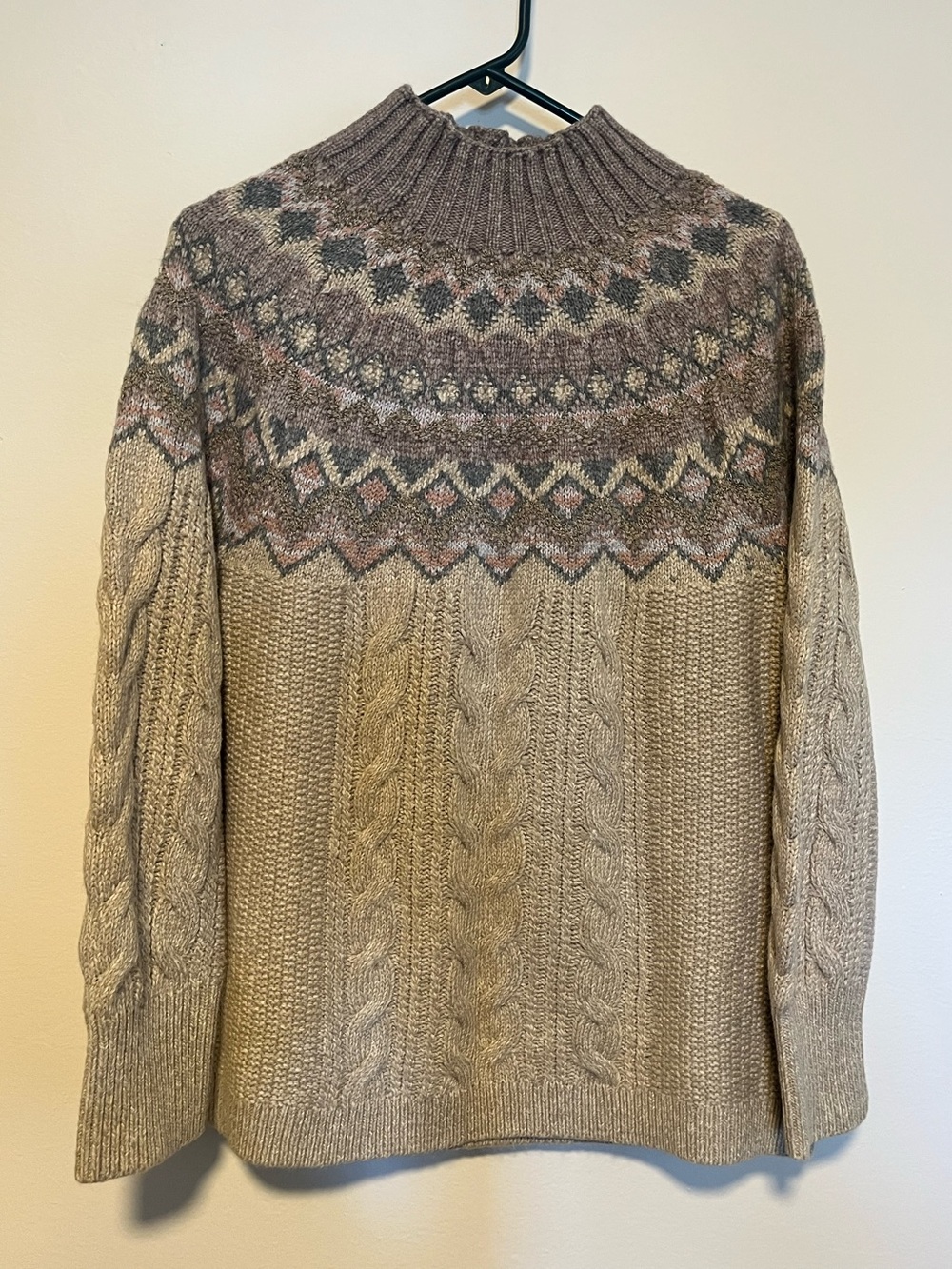 Women’s Cable-Knit Fair Isle Sweater - Taupe Mix